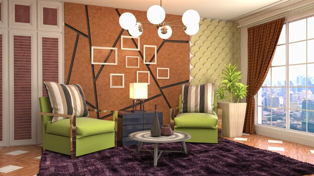 3D rendering of the living room interior