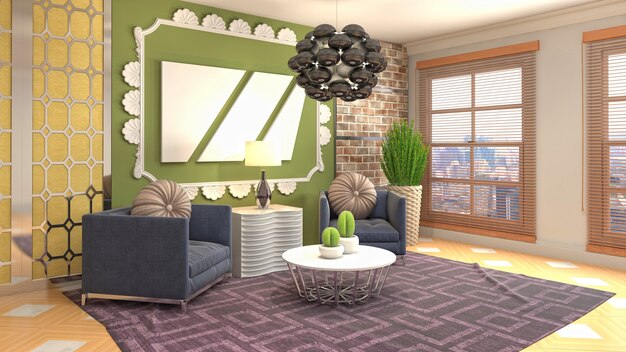 3D rendering of the living room interior