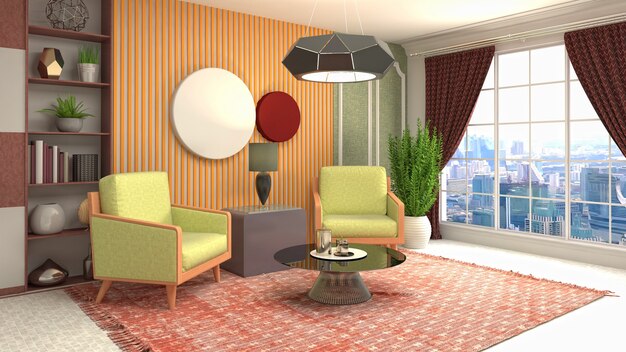 3D rendering of the living room interior