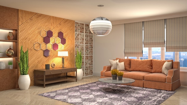 3D rendering of the living room interior