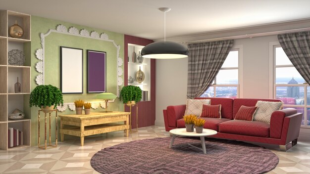 3D rendering of the living room interior