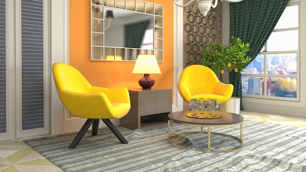 3D rendering of the living room interior