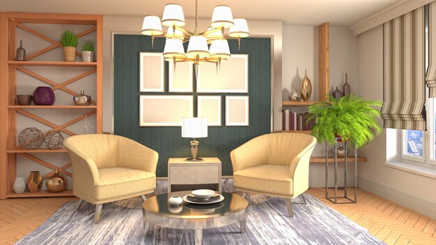 3D rendering of the living room interior