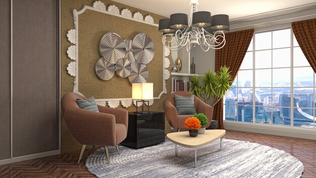 3D rendering of the living room interior