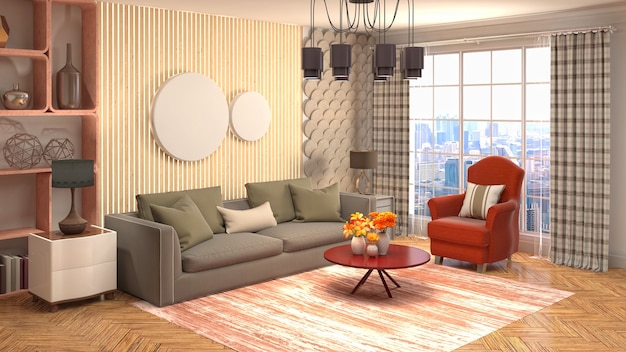 3D rendering of the living room interior