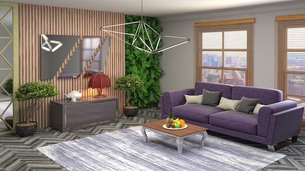 3D rendering of the living room interior