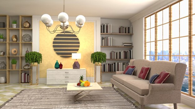 3D rendering of the living room interior