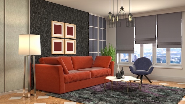 3D rendering of the living room interior