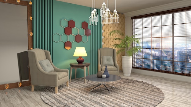 3D rendering of the living room interior