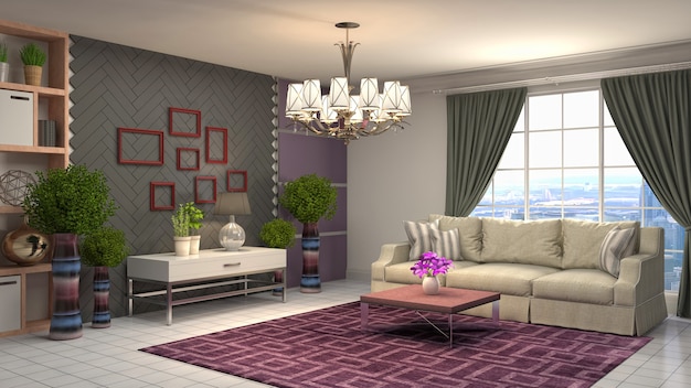 3D rendering of the living room interior