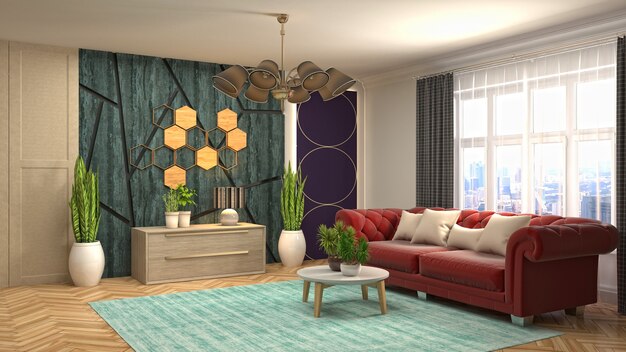 3D rendering of the living room interior