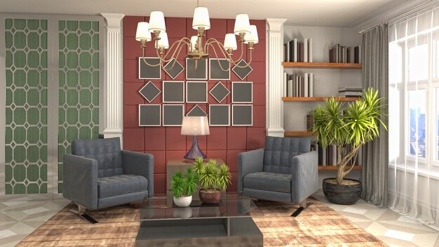 3D rendering of the living room interior