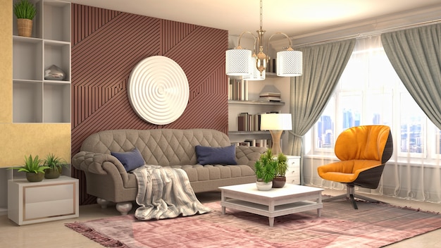 3D rendering of the living room interior