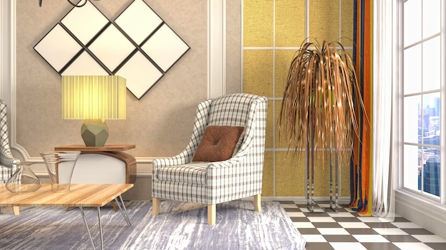 3D rendering of the living room interior