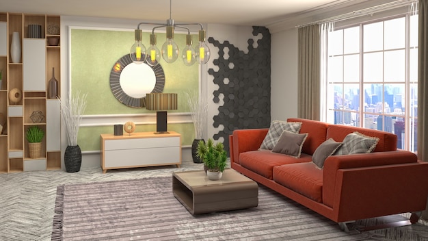 3D rendering of the living room interior