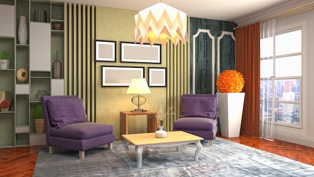 3D rendering of the living room interior