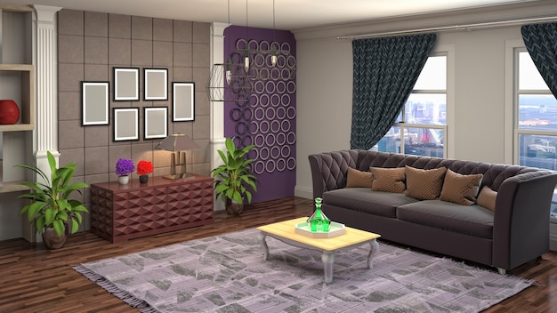 3D rendering of the living room interior