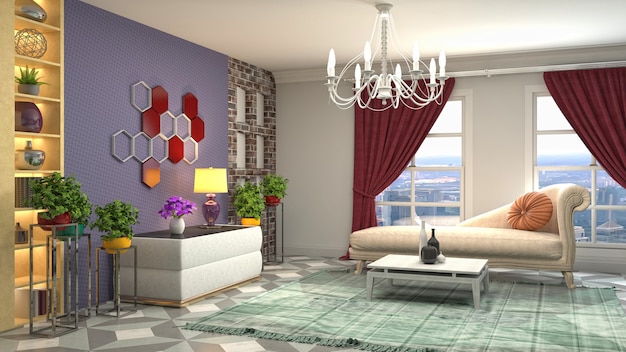 3D rendering of the living room interior