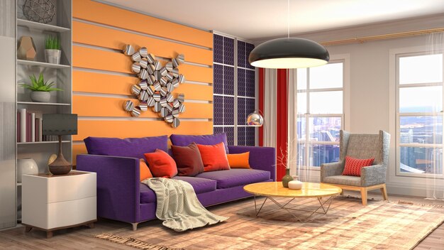 3D rendering of the living room interior