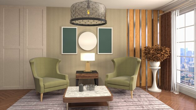 3D rendering of the living room interior