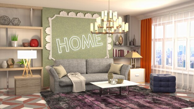 3D rendering of the living room interior