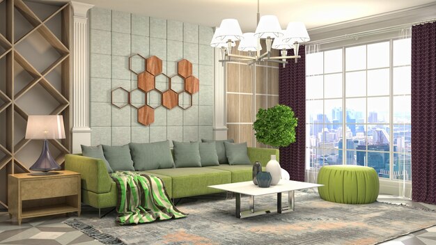 3D rendering of the living room interior