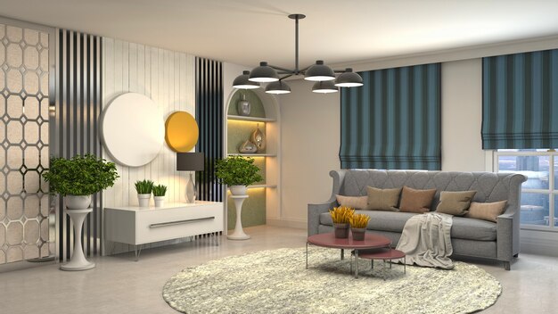 3D rendering of the living room interior