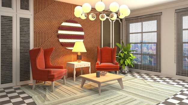 3D rendering of the living room interior