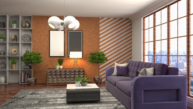 3D rendering of the living room interior