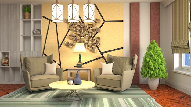 3D rendering of the living room interior