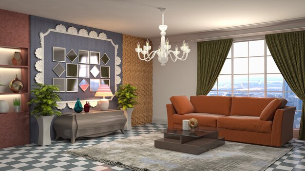 3D rendering of the living room interior