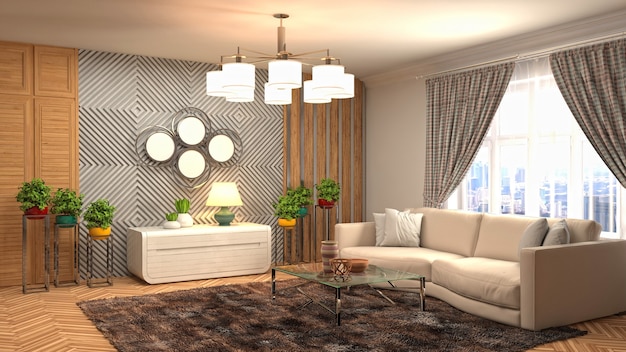 3D rendering of the living room interior