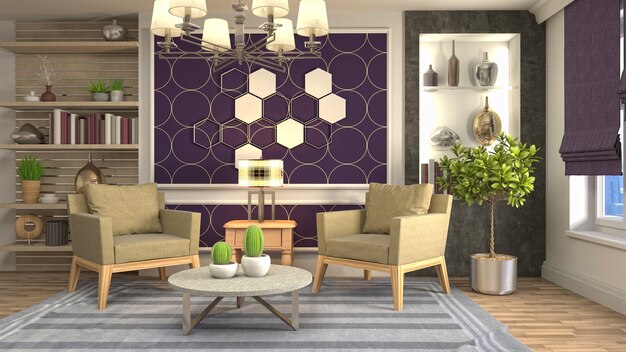 3D rendering of the living room interior