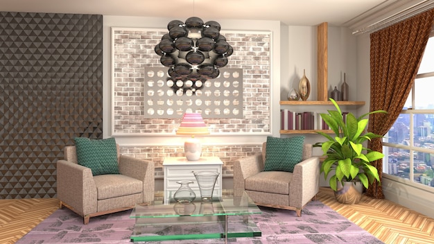 3D rendering of the living room interior