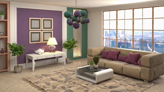 3D rendering of the living room interior