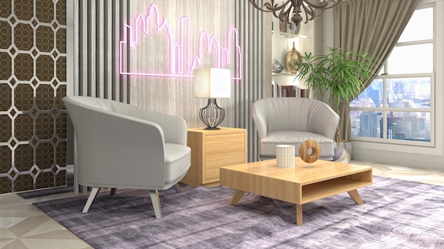 3D rendering of the living room interior