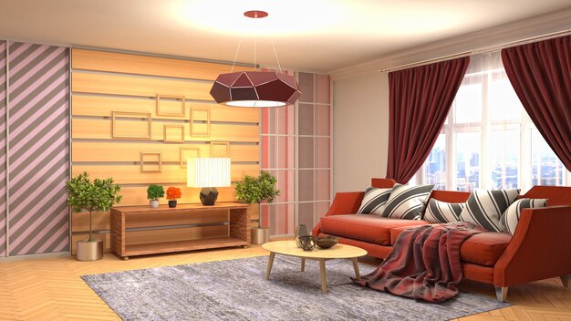 3d rendering of the living room interior
