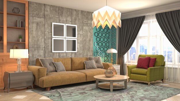 3D rendering of the living room interior