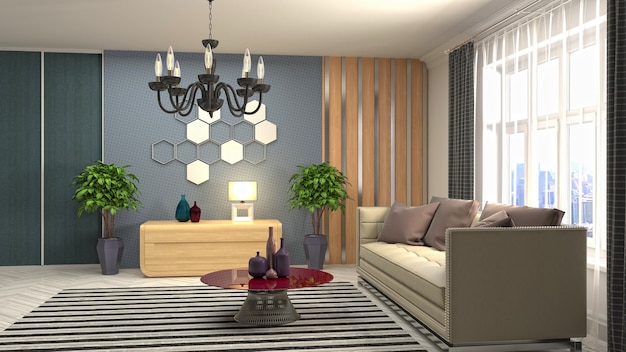 3D rendering of the living room interior