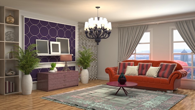 3D rendering of the living room interior