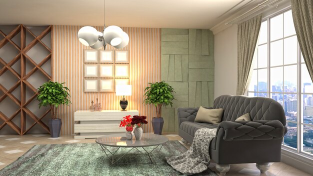 3D rendering of the living room interior