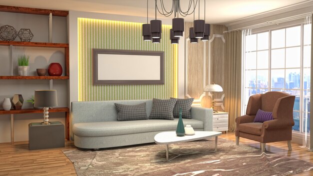 3D rendering of the living room interior