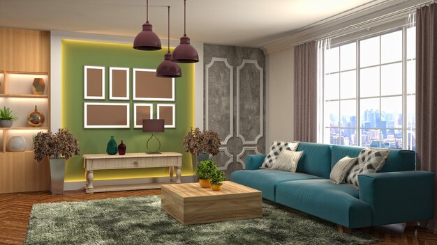 3D rendering of the living room interior