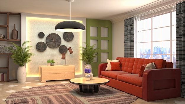 3D rendering of the living room interior