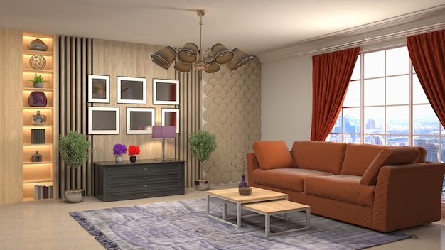 3D rendering of the living room interior