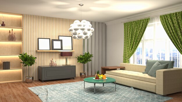 3D rendering of the living room interior