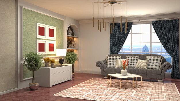 3D rendering of the living room interior