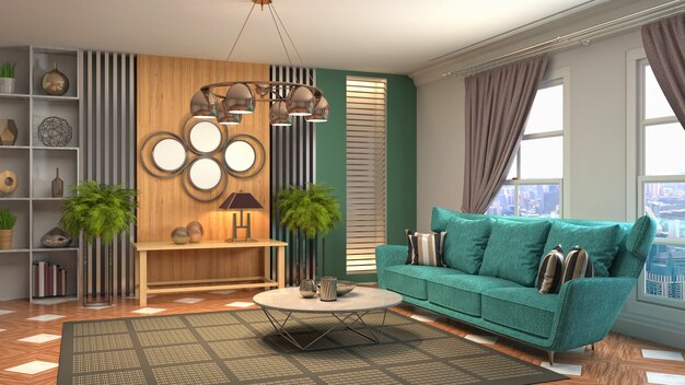 3D rendering of the living room interior