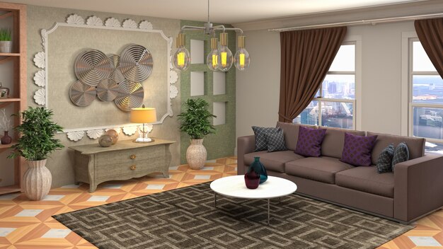 3D rendering of the living room interior