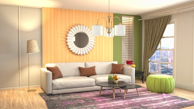 3D rendering of the living room interior